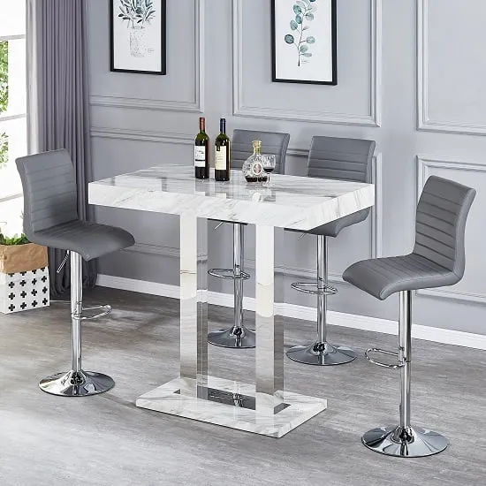 Caprice Small Bar Table with 4 Ripple Stools - Magnesia, Grey