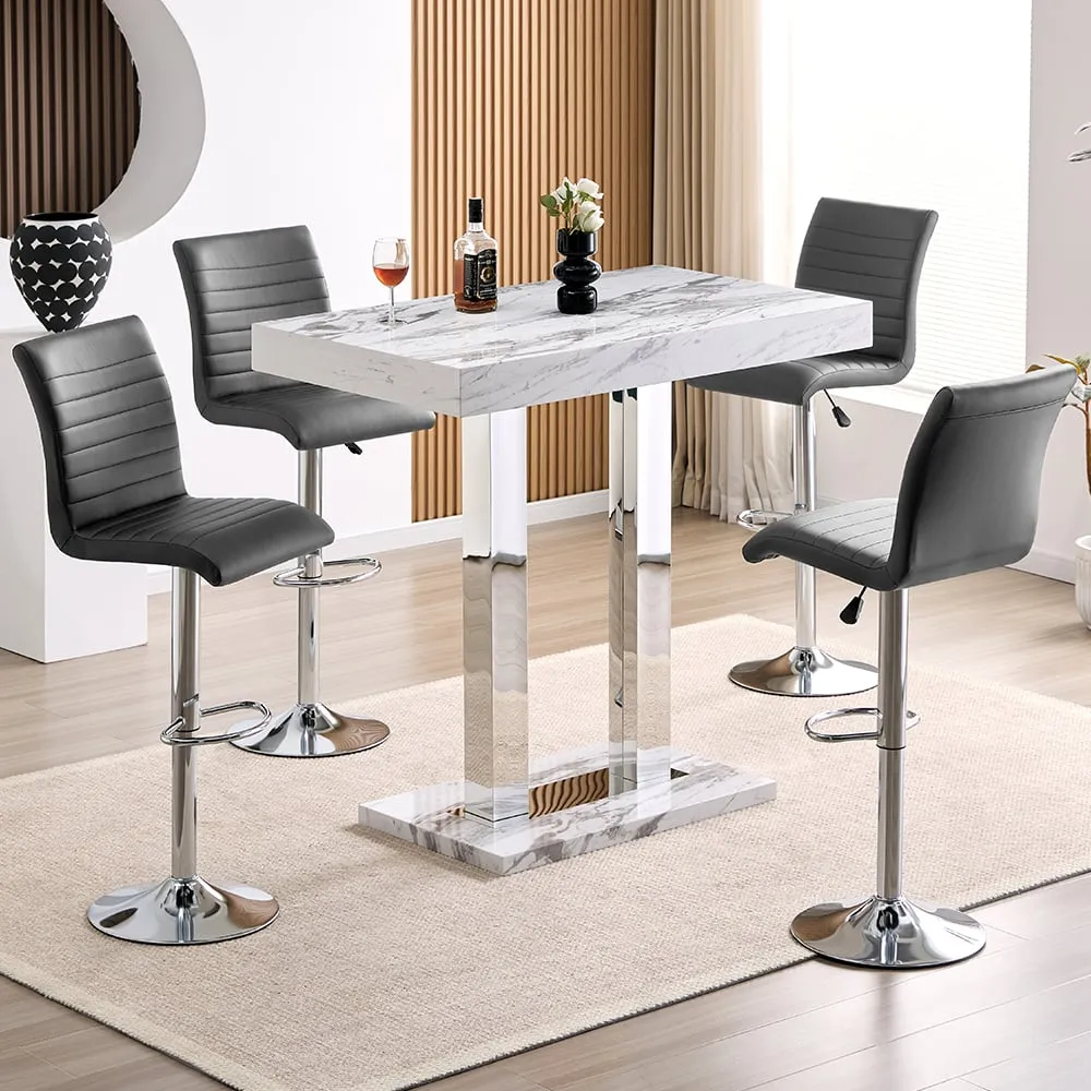 Caprice Small Filo Bar Table with 4 Ripple Stools - Grey