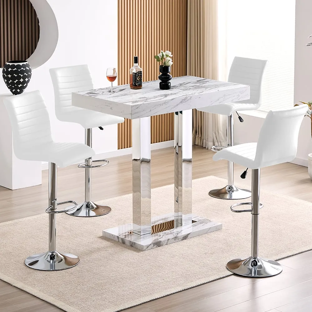 Caprice Small Filo Bar Table with 4 Ripple Stools - White