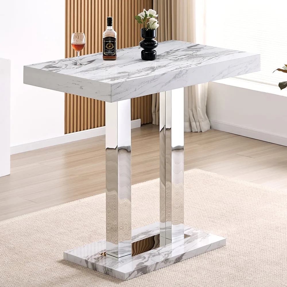 Caprice Small High Gloss Bar Table - Filo Marble Effect