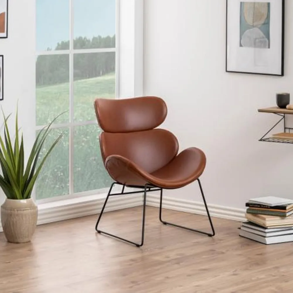 Carazo PU Leather Lounge Chair with Black Legs - Brown image