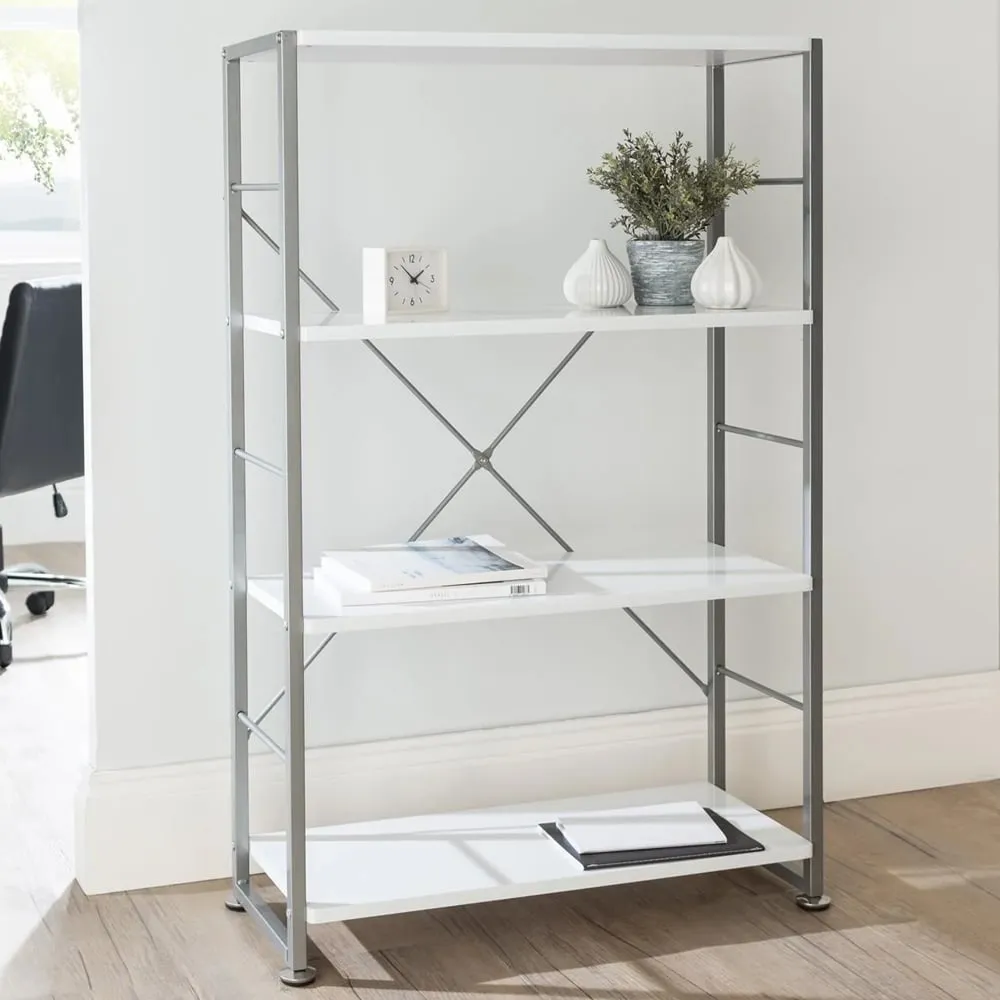Carbine Wooden Bookcase with Metal Frame - White