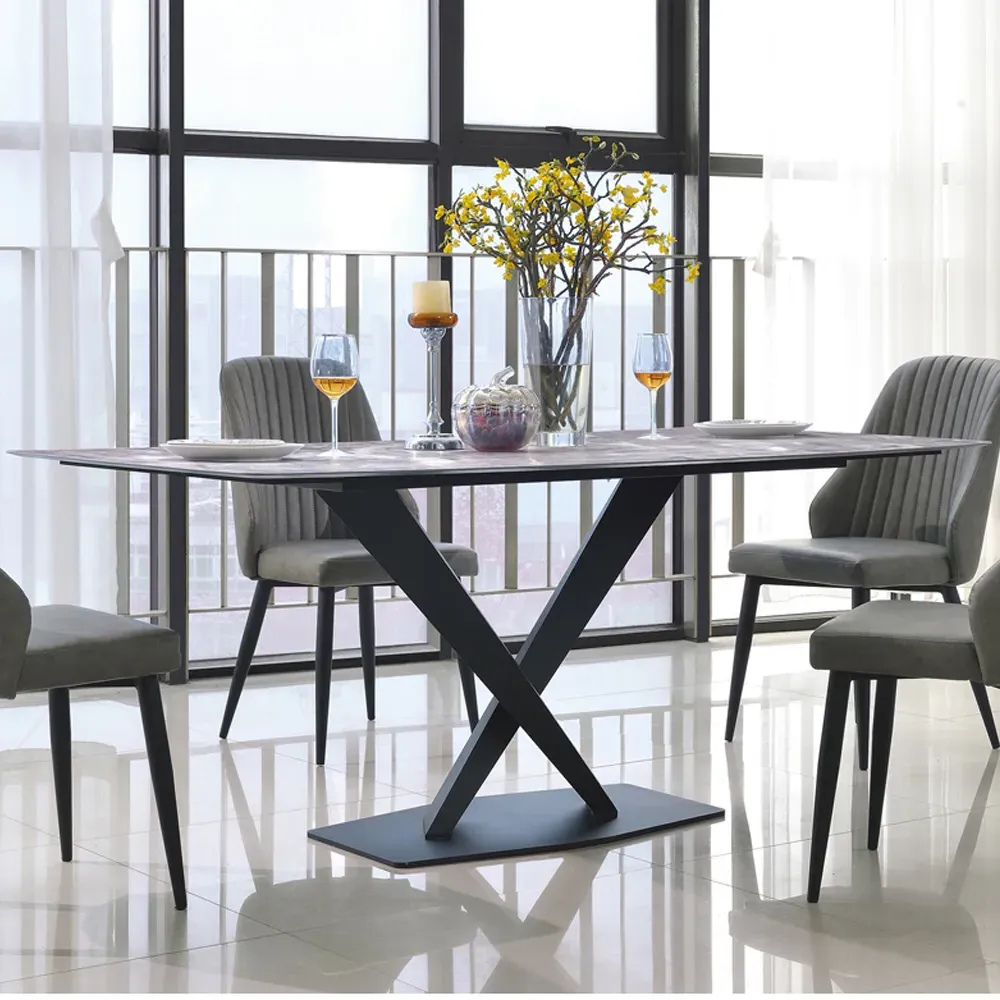 Carbondale Rectangular Dining Table - Natural Stone Marble Effect, Wood product