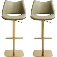 Cardwell Bar Stools with Gold Base - Olive, PU Leather