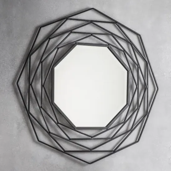 Cargan Octagonal Wall Mirror - Black, Metal product