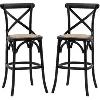 Caria Bar Stools with Rattan Seat - Black, Wood