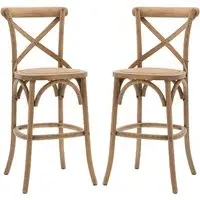 Caria Bar Stools with Rattan Seat - Natural, Wood