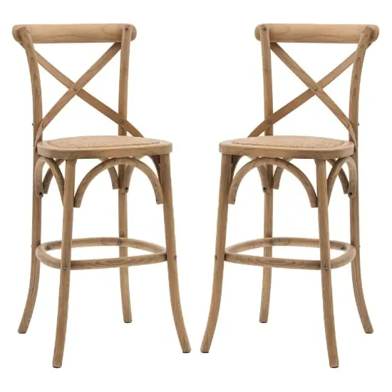 Caria Bar Stools with Rattan Seat - Natural, Wood