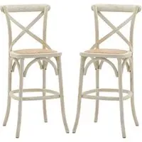 Caria Bar Stools with Rattan Seat - White, Wood