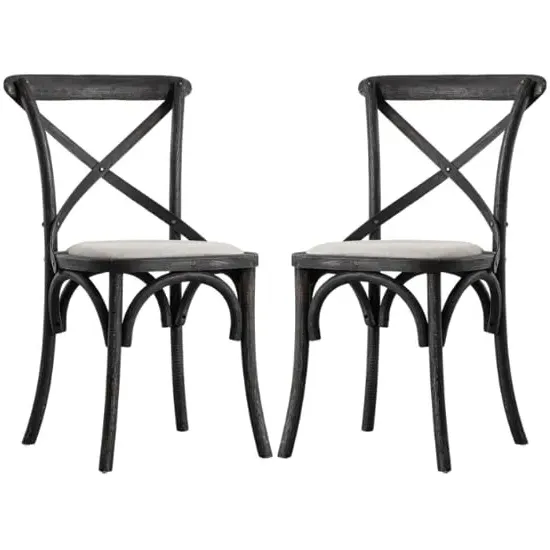 Caria Cross Back Dining Chairs In Pair - Black, Wood image