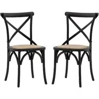 Caria Dining Chairs with Rattan Seat - Black, Wood
