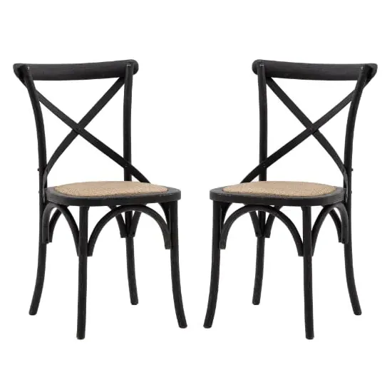 Caria Dining Chairs with Rattan Seat - Black, Wood image