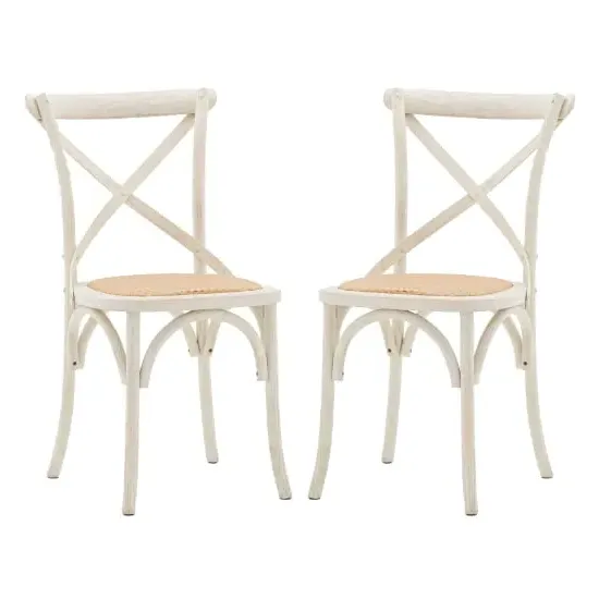 Caria Dining Chairs with Rattan Seat - White, Wood