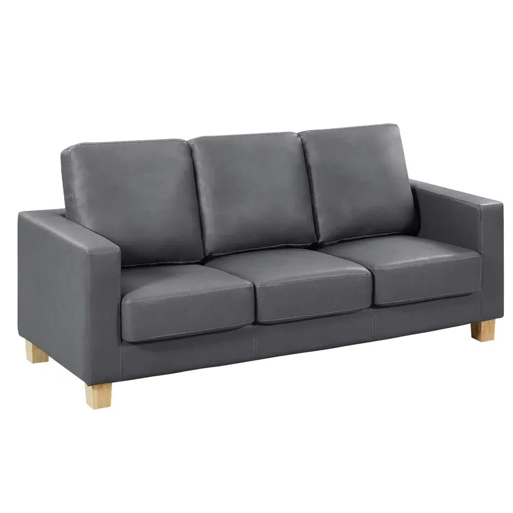 Caridad 3-Seater Sofa - Grey, PU Leather