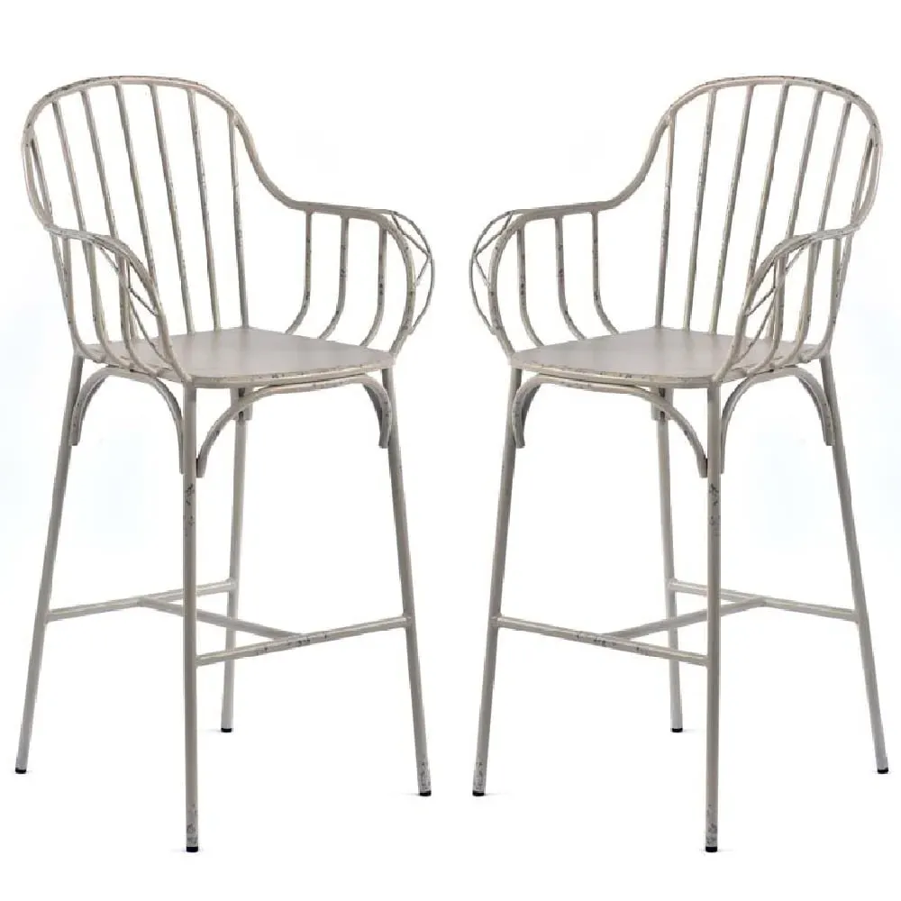 Carla Outdoor Bar Chairs Pair - White, Aluminium