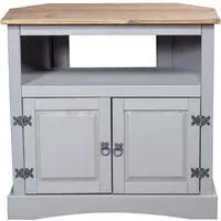 Carlen Corner TV Stand with 2 Doors - Grey, Oak