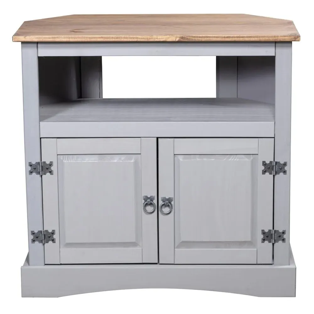 Carlen Corner TV Stand with 2 Doors - Grey, Oak