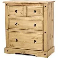 Carlen Wide Chest of 4 Drawers - Light Pine