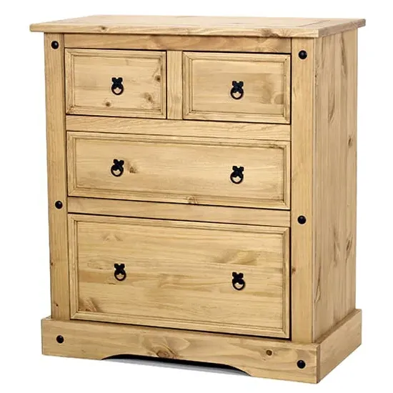 Carlen Wide Chest of 4 Drawers - Light Pine image