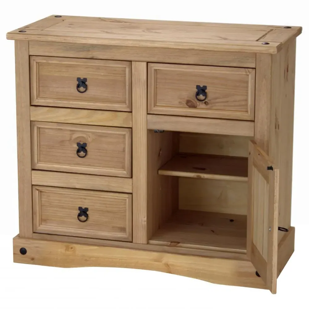 Carlen Wooden Sideboard with 1 Door 4 Drawers - Distressed Oak