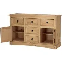 Carlen Wooden Sideboard with 2 Doors 5 Drawers - Distressed Oak