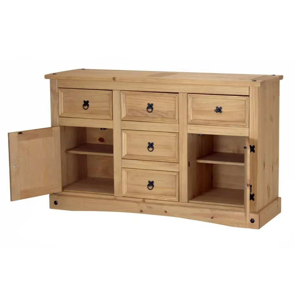 Carlen Wooden Sideboard with 2 Doors 5 Drawers - Distressed Oak