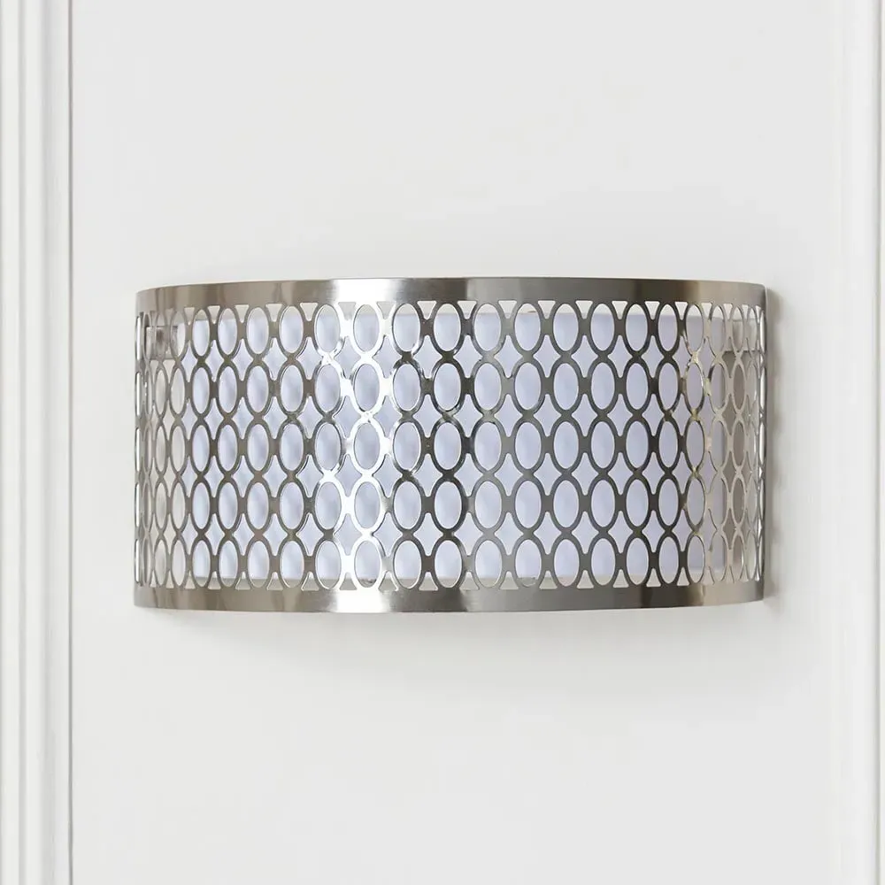 Carlisle Metal Wall Light with Fabric Shade - Satin Nickel, White