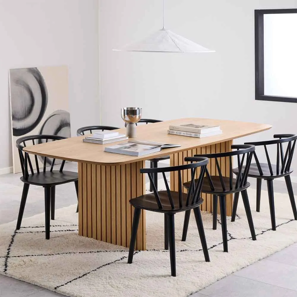 Carlisle Oak Dining Table with Ithaca 6 Chairs - Black, Oak