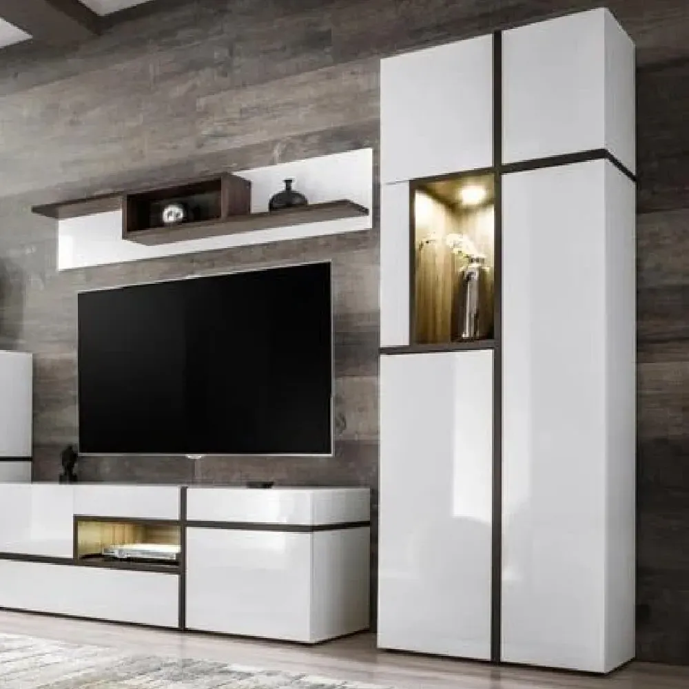 Carlisle Tall Display Cabinet with LED - White, High Gloss