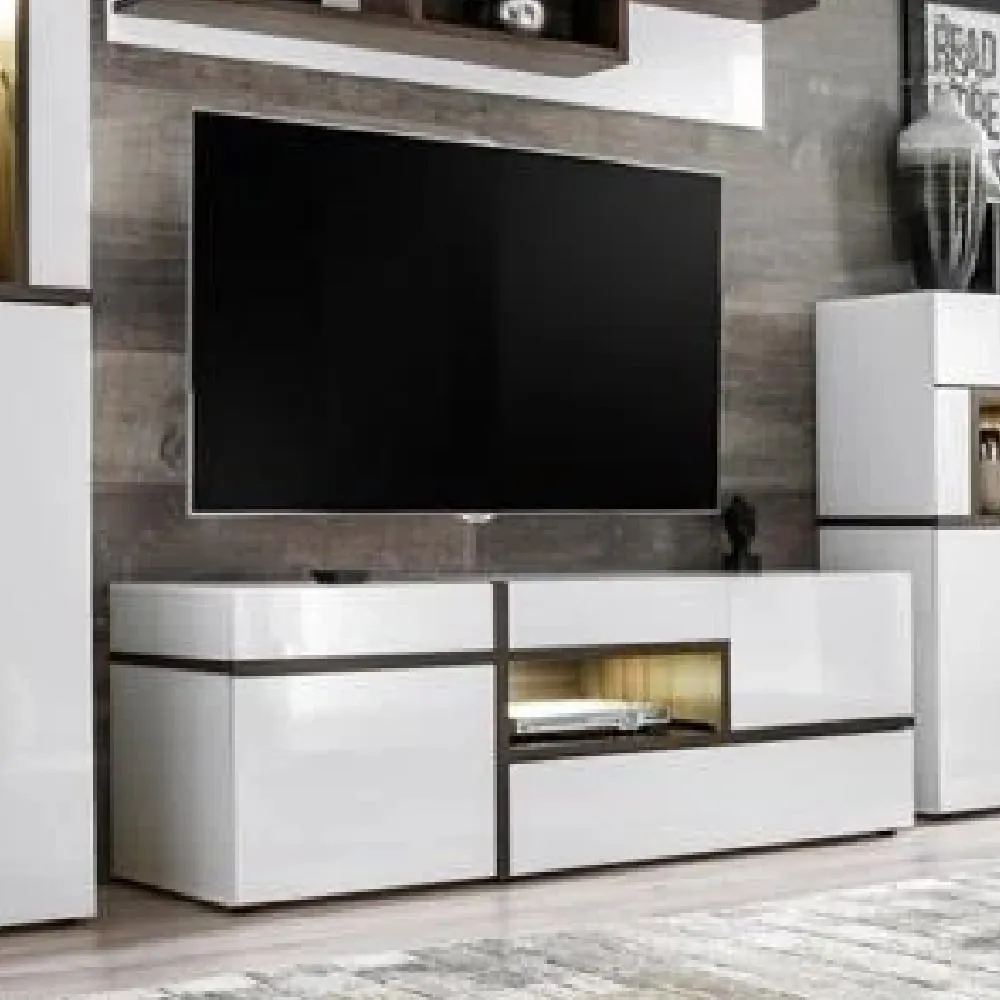 Carlisle TV Stand with LED - White, Elm