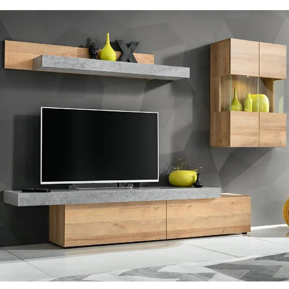 Carlisle Wall Hung Entertainment Unit - Grey, Oak image