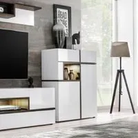 Carlisle Wide Display Cabinet with LED - White, High Gloss