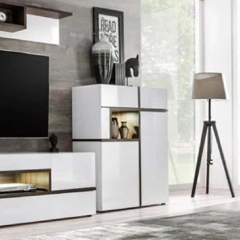 Carlisle Wide Display Cabinet with LED - White, High Gloss image