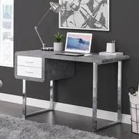 Carlo Computer Desk with Chrome Legs - Concrete Effect, White