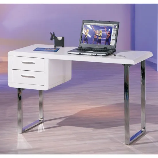 Carlo Computer Desk with Drawers - White, High Gloss image