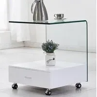 Carlota Lamp Table with Storage - White, Glass