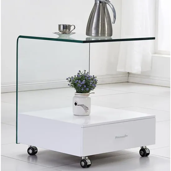 Carlota Lamp Table with Storage - White, Glass
