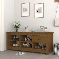 Carlsbad Shoe Storage Bench with Drawer - Brown, Pinewood