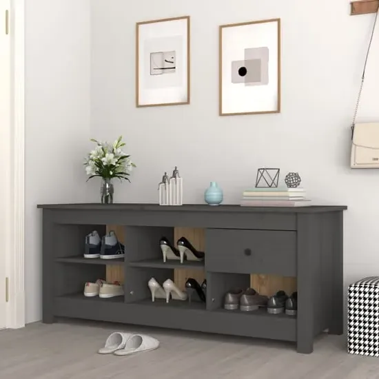 Carlsbad Shoe Storage Bench with Drawer - Grey, Pinewood