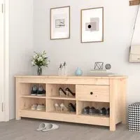 Carlsbad Shoe Storage Bench with Drawer - Natural, Pinewood