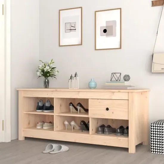 Carlsbad Shoe Storage Bench with Drawer - Natural, Pinewood