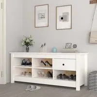 Carlsbad Shoe Storage Bench with Drawer - White, Pinewood