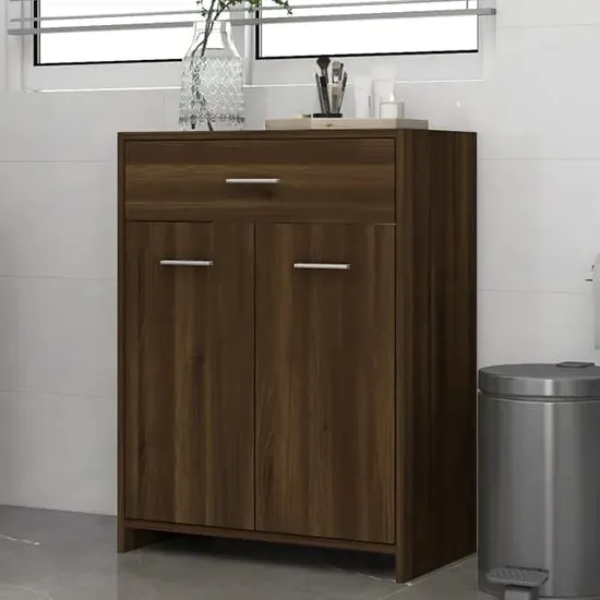 Carlton Bathroom Cabinet with 2 Doors 1 Drawer - Brown Oak image