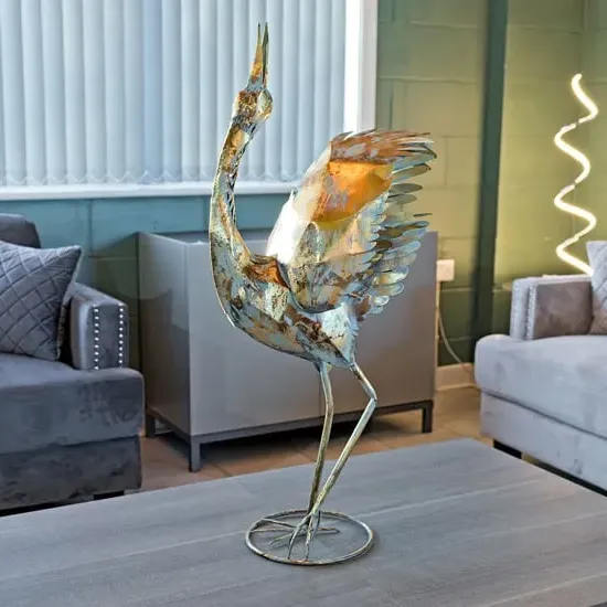 Carlton Iron Crane Sculpture - Rustic Gold
