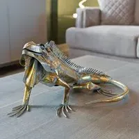 Carlton Iron Iguana Sculpture - Rustic Gold