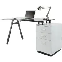 Carlton L-Shaped Laptop Desk with 3 Drawers - White, Glass