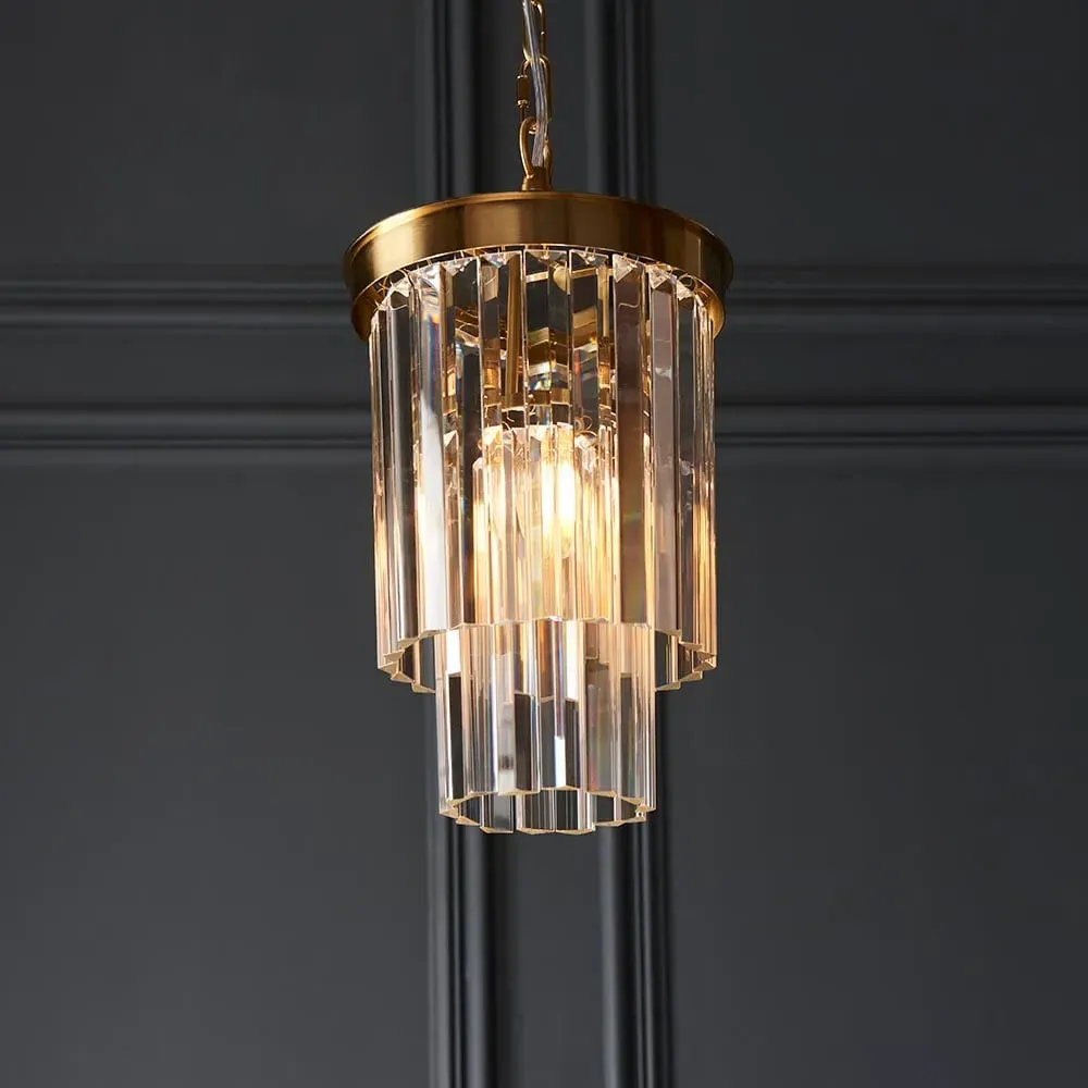 Carmel 1 Light Glass Pendant Light - Brushed Aged Brass image