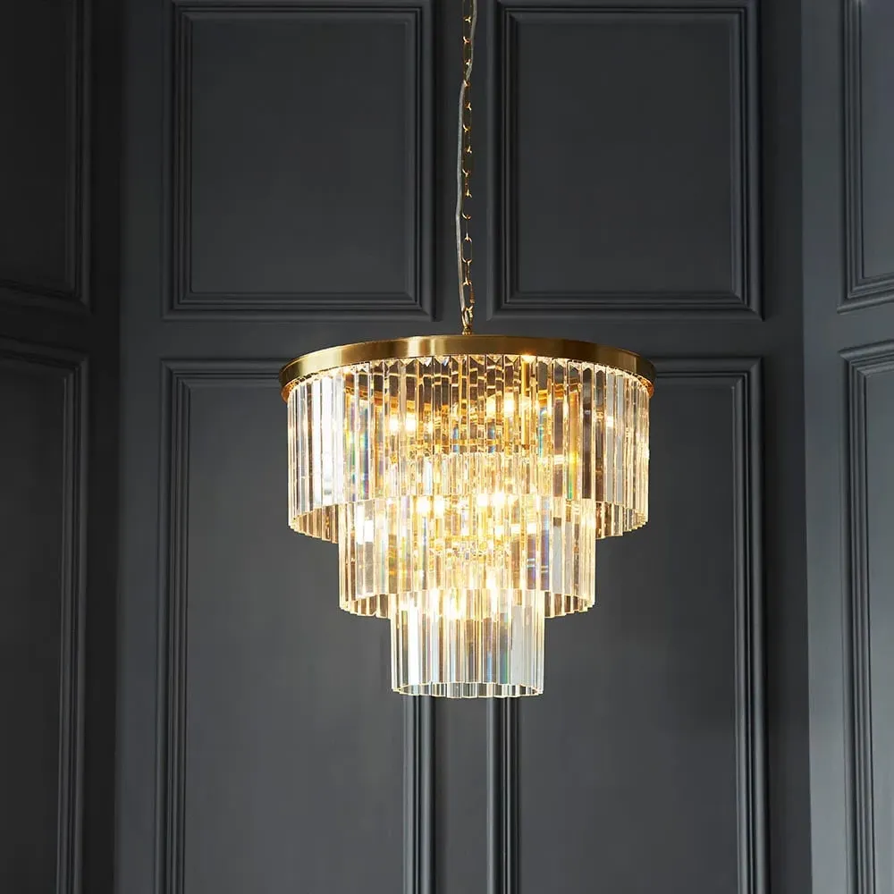 Carmel 7 Light Glass Pendant Light - Brushed Aged Brass