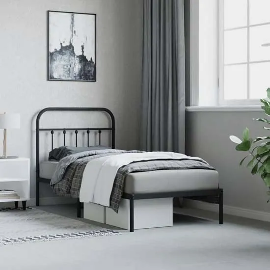 Carmel Single Bed Frame with Headboard - Black, Steel