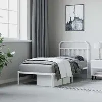 Carmel Single Bed Frame with Headboard - White, Steel